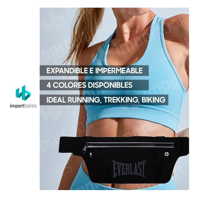 Riñonera Deportiva Everlast Unisex con Doble Bolsillo y Banda Reflectante — Negro