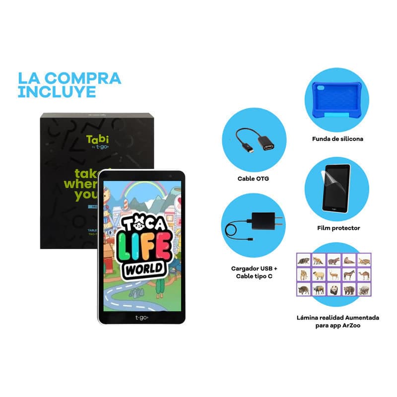 Tablet T-GO Kids 8" Android 14 con 4GB RAM, 64GB, Realidad Aumentada y Funda Antigolpes - Azul