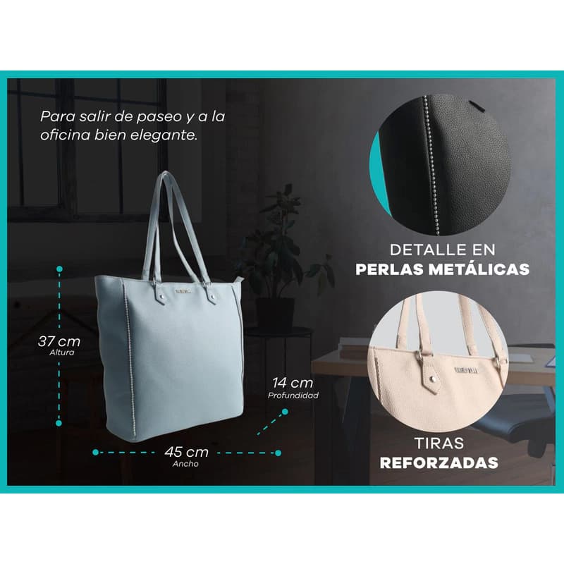Cartera Tote Bag Oreiro Love Cuero PU Mujer Grande 45 cm con Organizadores — Níquel / Negro 28199 / A tono