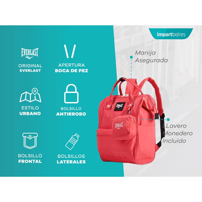 Mochila Urbana Everlast Boca de Pez Antirrobo con Monedero – Mujer