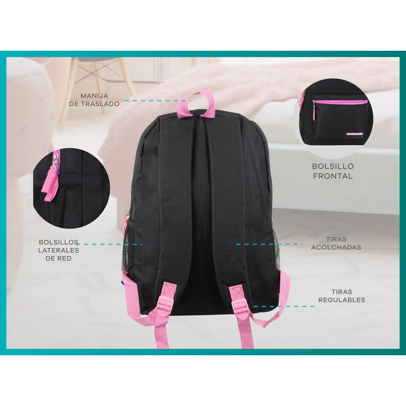 Mochila Escolar Bagcherry 14L Anti-desgarro Liviana Primaria y Secundaria — Negro / Lisa