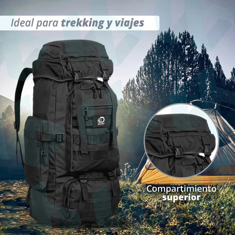 Mochila Táctica Mochilero Camping 70 Lts Reforzada Viaje — Verde / Liso