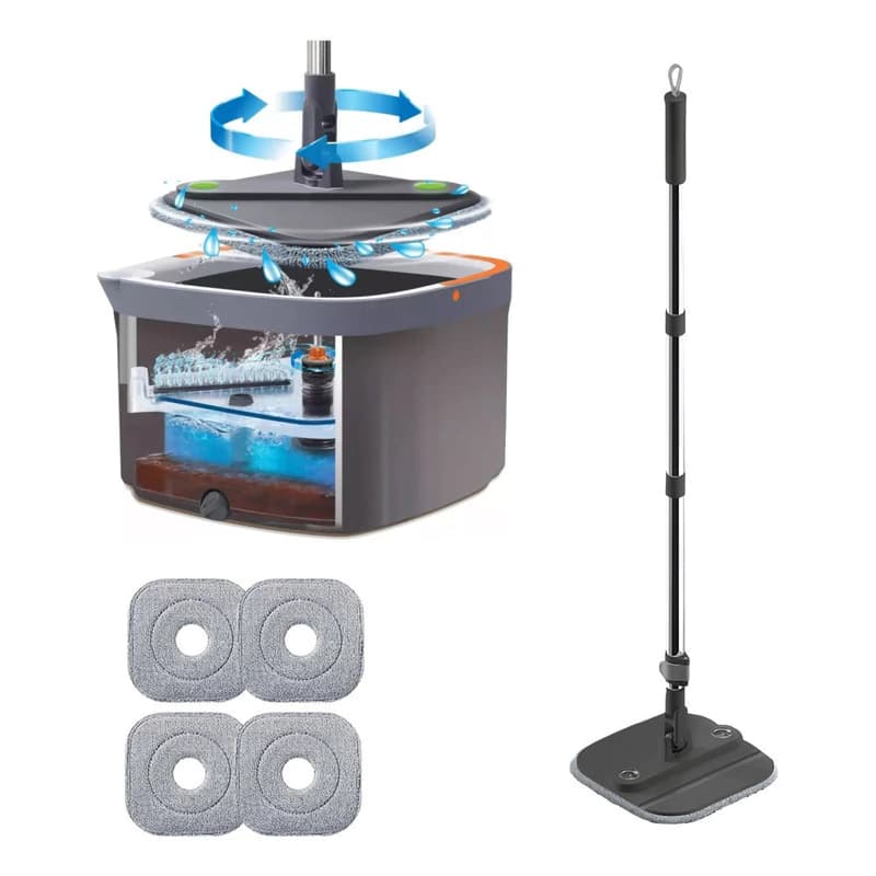 Mopa Plana 360° Para Piso Con Balde Escurridor Y 4 Repuestos