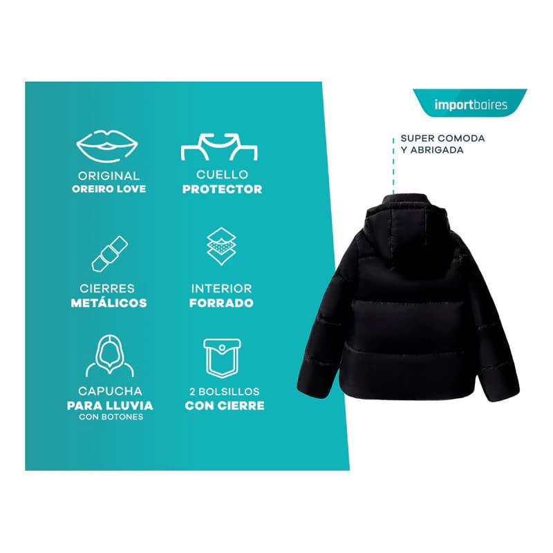 Campera Puffer con Capucha | Oreiro Love — Rojo / Lisa / S
