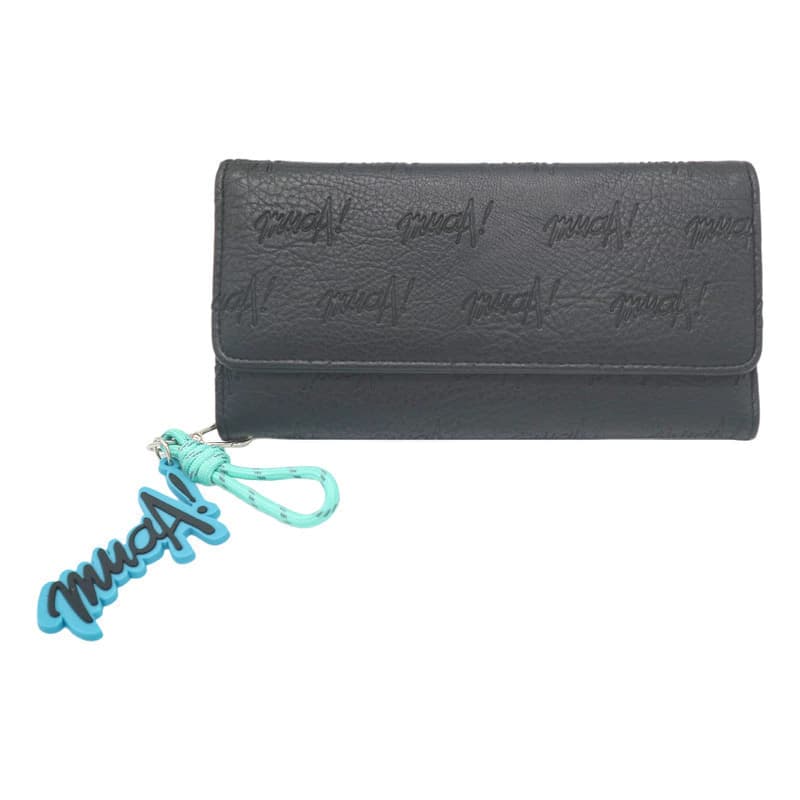 Billeteras Dama Mujer Cuero Pu Muaa Monedero + Llavero — Negro 27983 / Texturizado