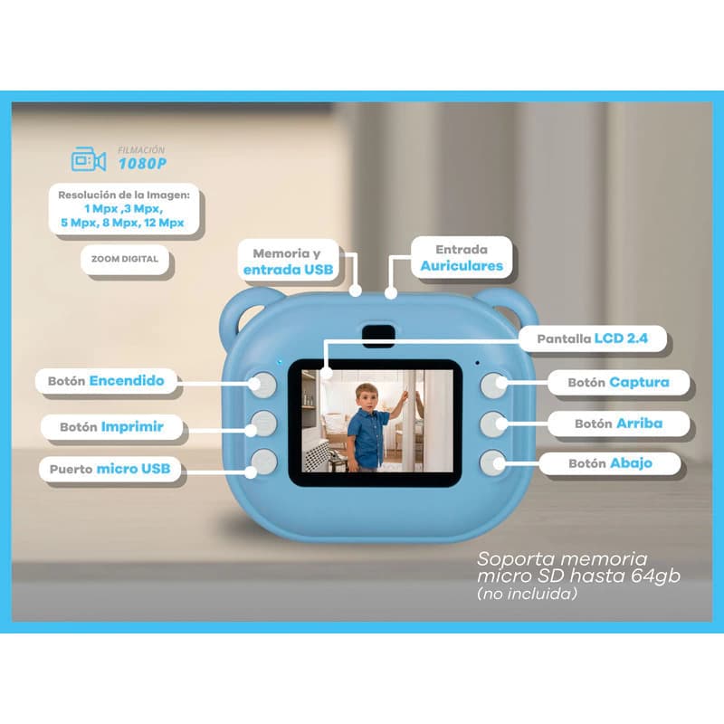 Cámara Digital T-go Infantil Wc047 + Rollo Impresora 12 Mpx — Violeta