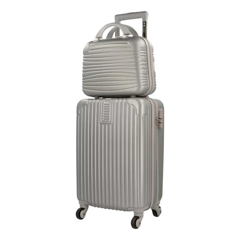 Set Valija Carry On Cabina Con Ruedas + Mini Valija Neceser — Gris