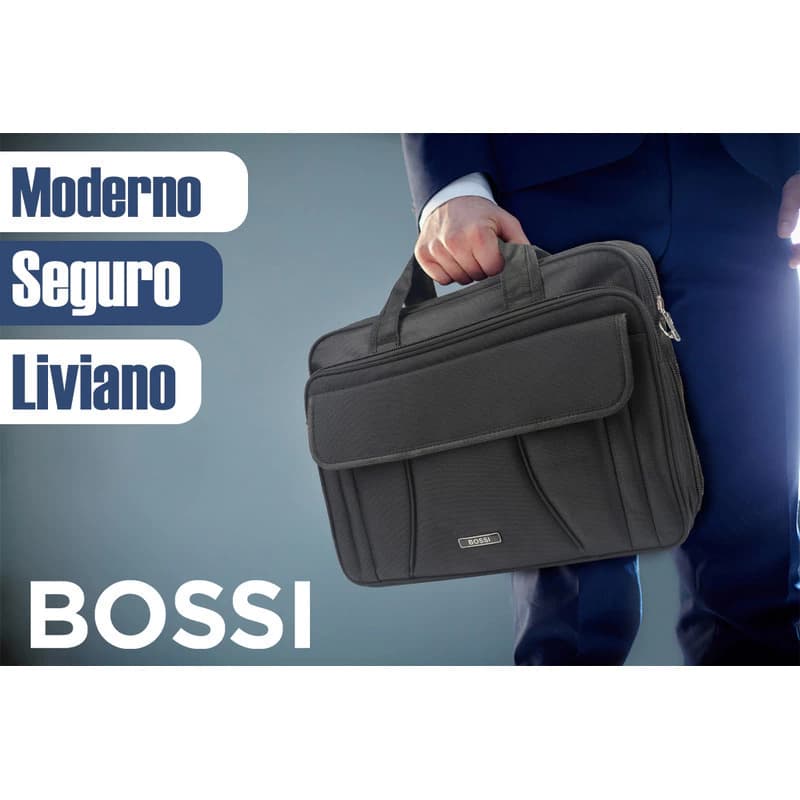 Maletín para Laptop Bossi con 3 Compartimentos Acolchado Negro