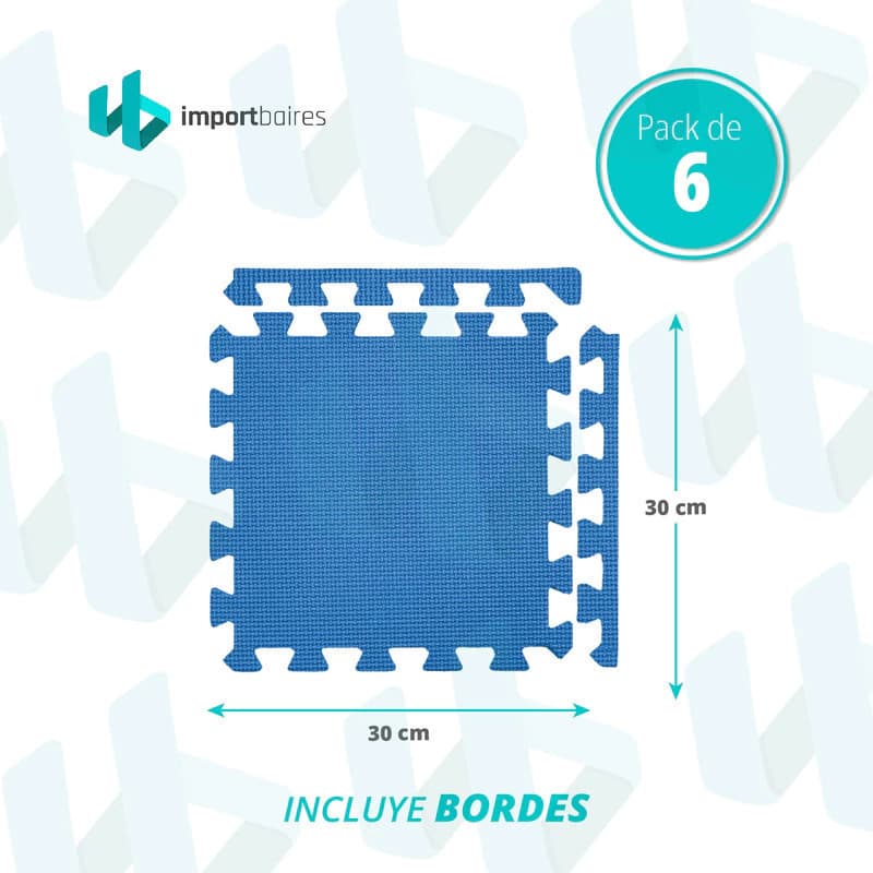 Piso Goma Eva Encastrable MultiEva x 6 piezas con bordes — alfombra bebés 30x30 cm
