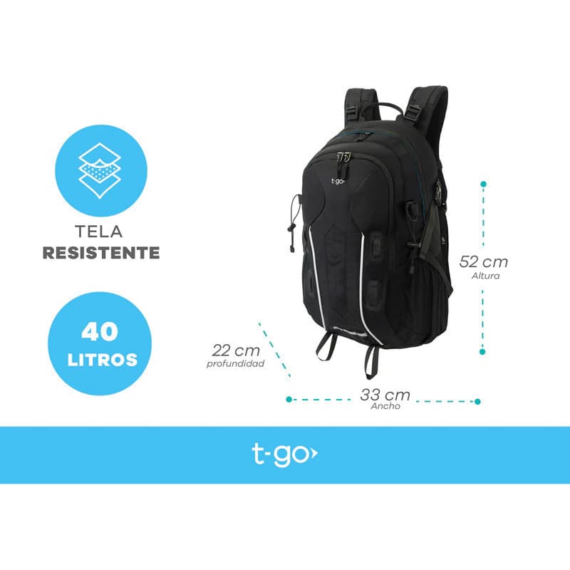 Mochila Trekking 40 Litros + Bolsa De Agua 2lts Hidratacion