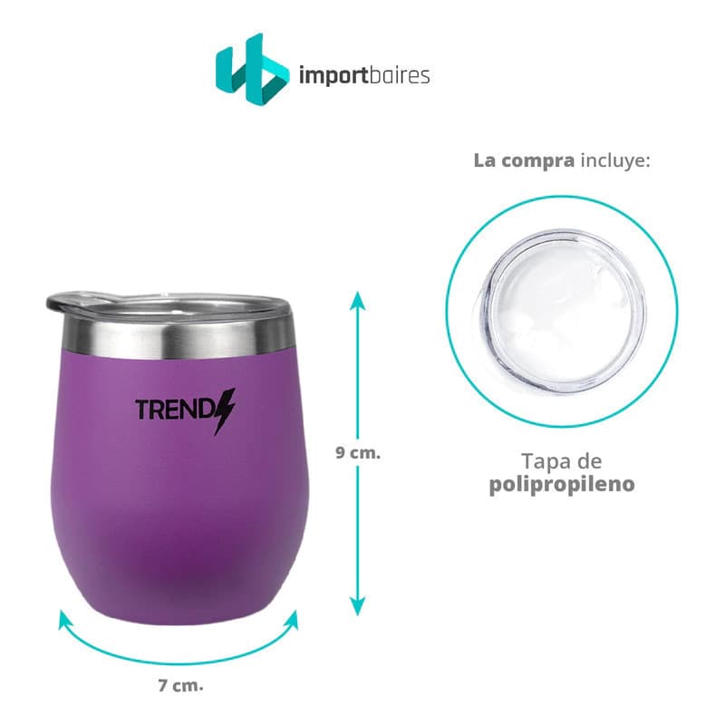 Mate Térmico Acero Inoxidable Trendy 280 ml con Tapa — Doble Pared — 16267 Rosa / Liso