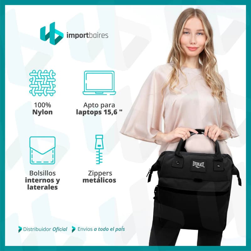 Mochila Boca de Pez Everlast Urbana Nylon Mujer | Notebook 15,6" y A4 — Kaky 22159 / Lisa