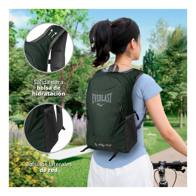 Mochila Running Everlast 12L liviana con cincha pectoral y salida de hidratación — Negro 22186 / Liso