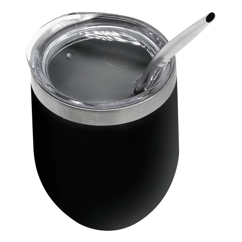 Mate Con Tapa Y Bombilla Acero Inoxidable Termico Frio Calor — Negro