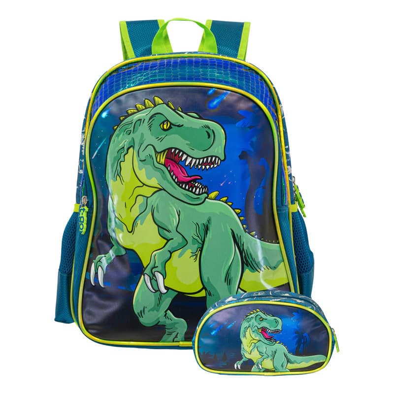 Kit Escolar | Mochila + Cartuchera — Azul Dino