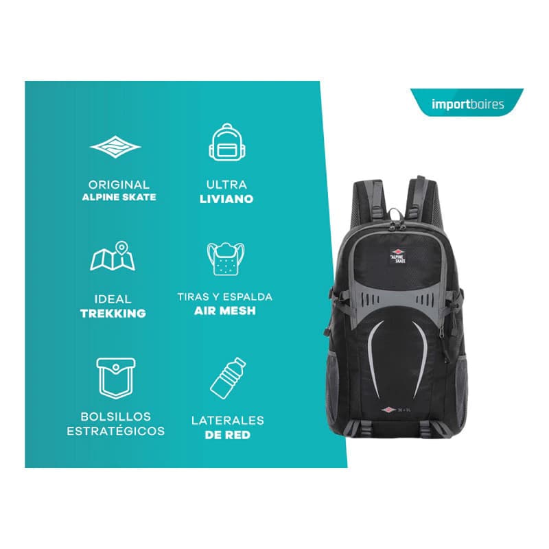 Mochila Trekking y Camping Alpine Skate 35 L con Espalda Ergonómica