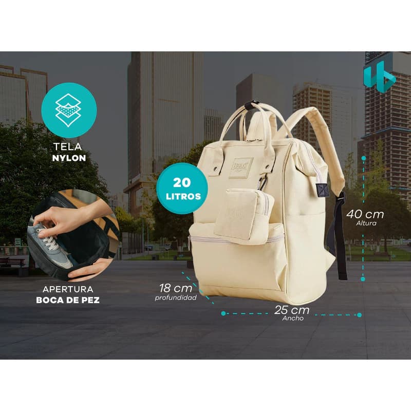 Mochila Cartera Urbana Boca De Pez Modelo Grande Nylon — Negro 22204