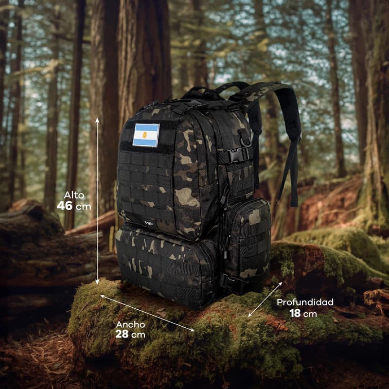 Mochila Táctica T-GO 30 L con Porta Notebook y Sistema MOLLE EB338 — Negro / COLOR