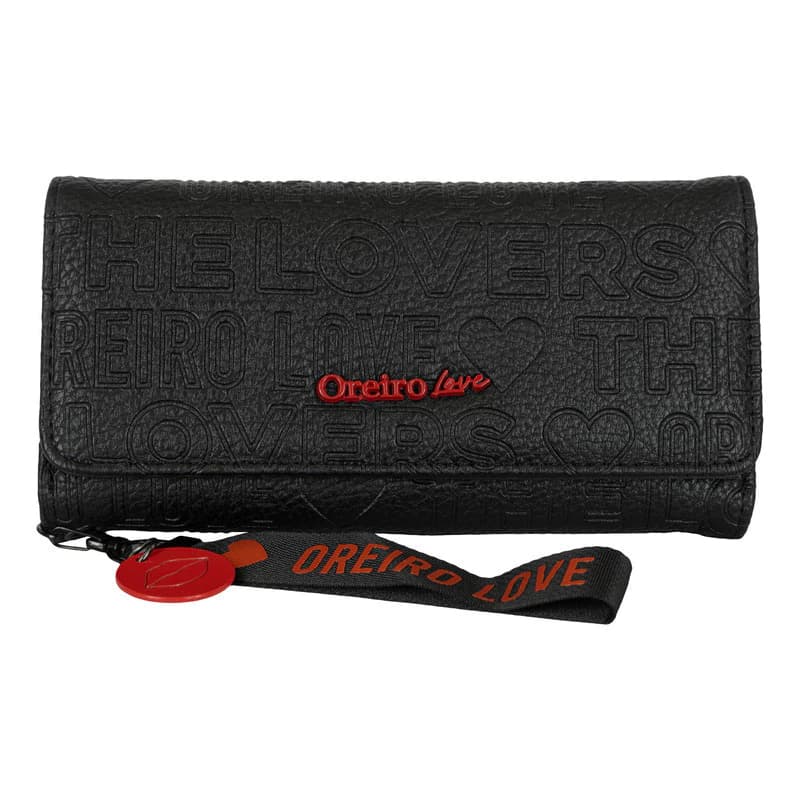 Billetera Fichero de Mujer Oreiro Love | Cuero Sintético con Monedero — Negro 27893 / Texturado con letras