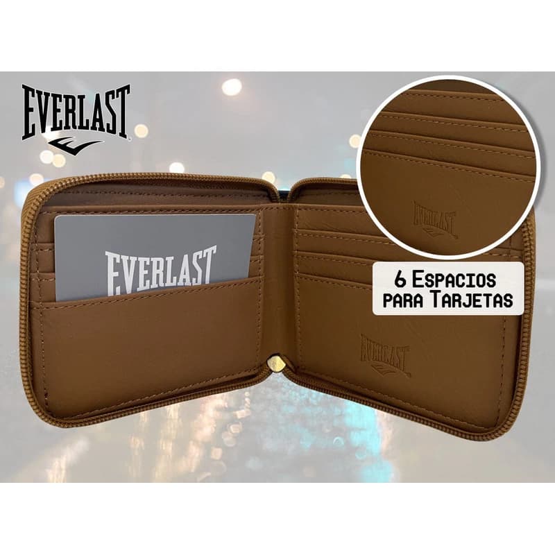 Billetera Everlast Cuero PU con Cierre | 6 Compartimentos para Tarjetas — Azul con negro 26868