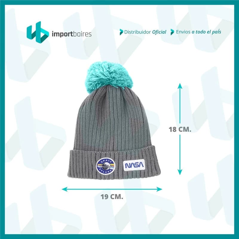 Set Gorro con Pompón + Guantes Niños N.A.S.A — Acrílico abrigado 2 a 10 años — Azul oscuro