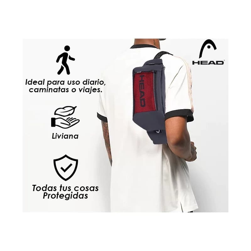 Riñonera Head Deportiva Doble Bolsillo Resistente al Agua Cintura o Bandolera — Azul con Naranja