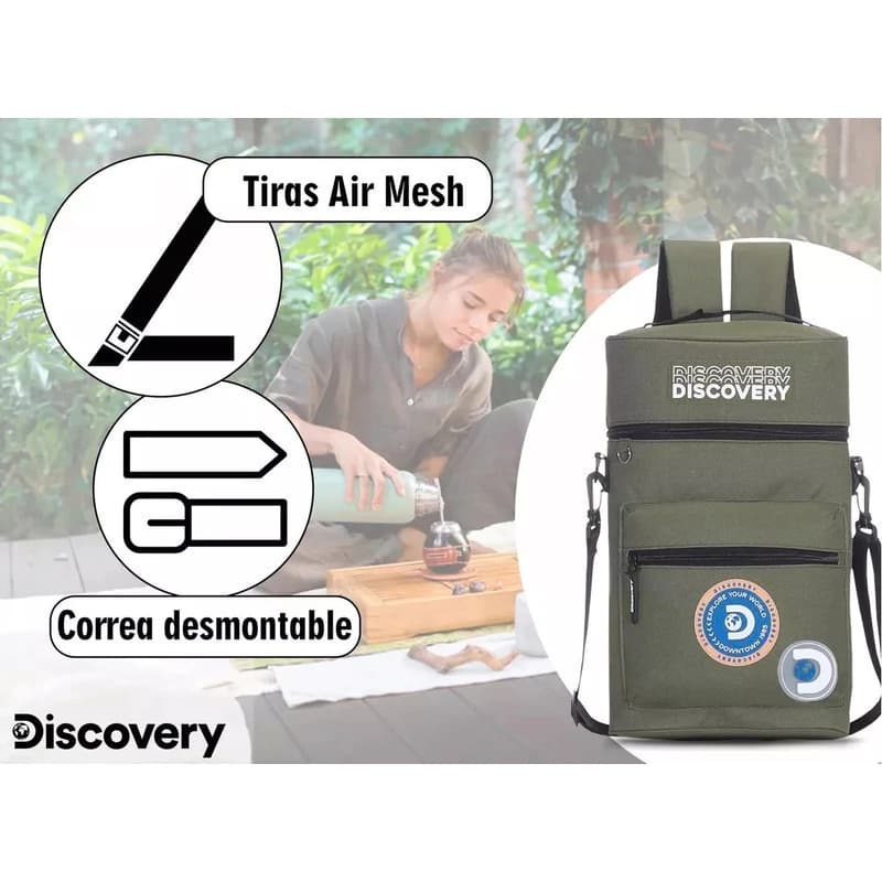 Mochila Matera Discovery Adventure Porta Termo hasta 1,3 L — Bolso Morral — Verde musgo
