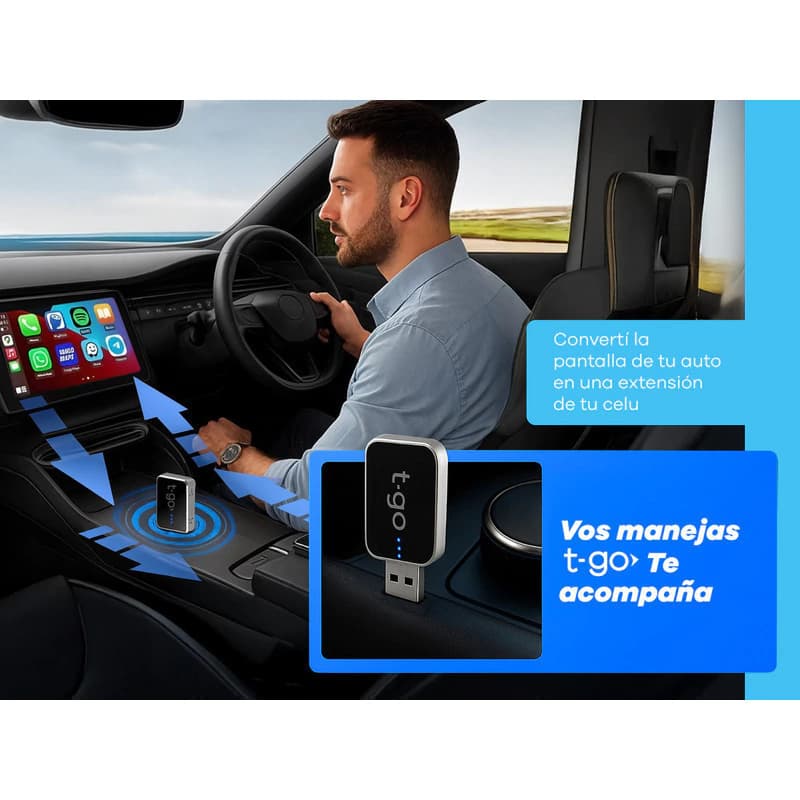 Adaptador Inalámbrico CarPlay y Android Auto T-Go USB-A/USB-C Plug & Play