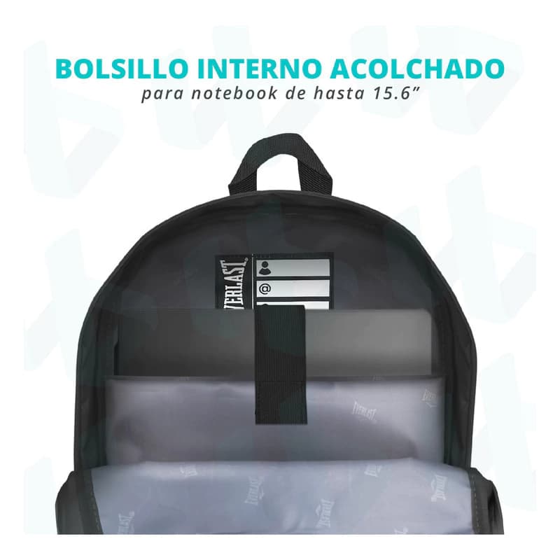 Mochila Portanotebook Everlast Urbana Eco Cuero PU 15,6" | 14L Unisex — Gris / Liso