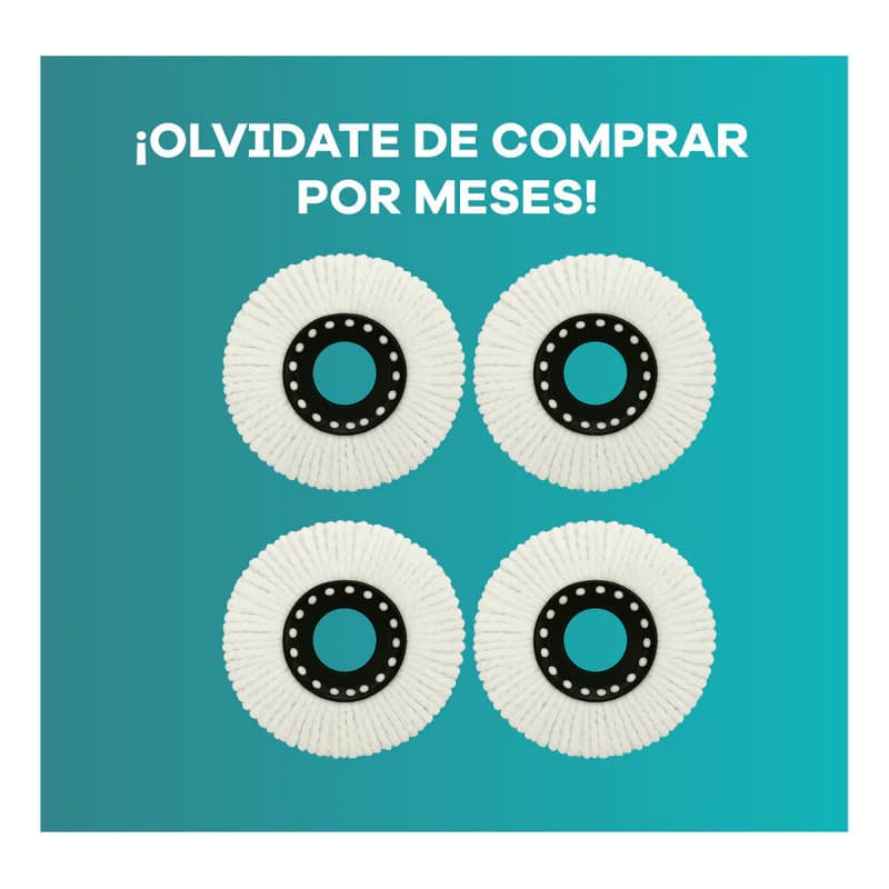 Repuesto Mopa Microfibra x4 para Balde Giratorio Centrifugador — Siempre listo