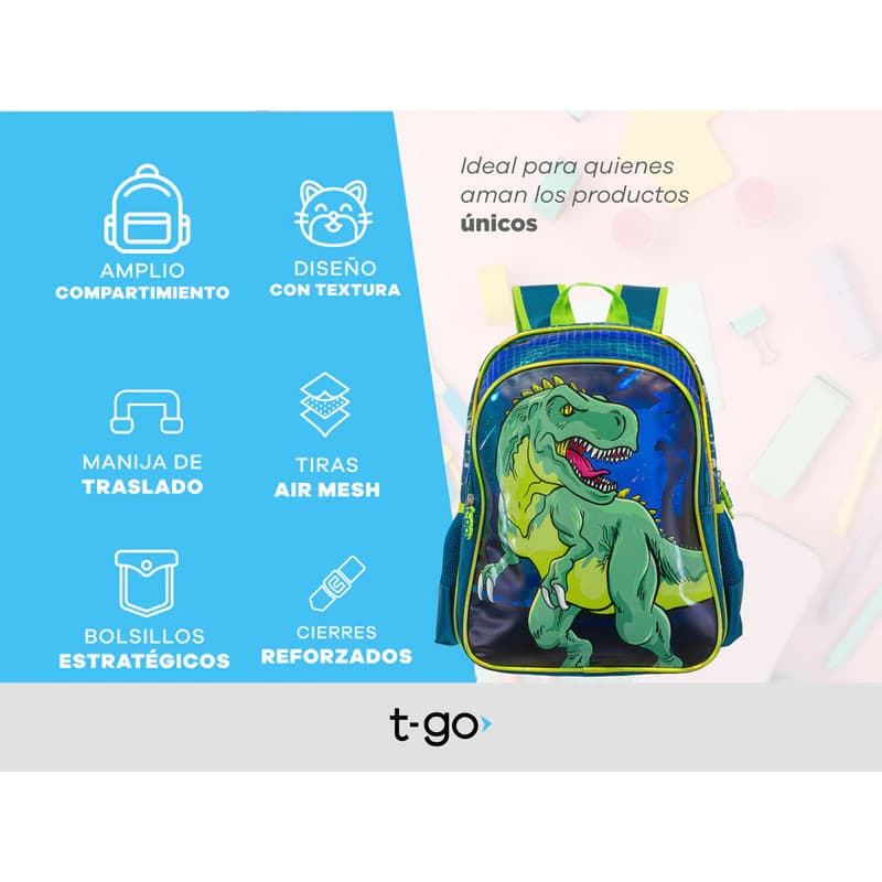 Mochila Escolar | Para Nenes Jardín T-go 14 | Dino T-rex
