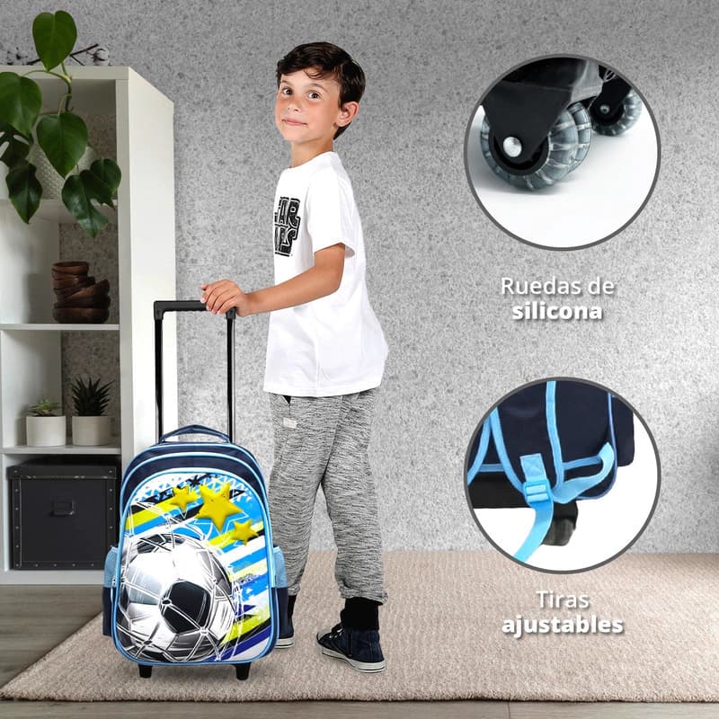 Mochila Escolar con Carrito Trendy | Diseño 3D, Ruedas de Silicona y Porta Notebook 14"