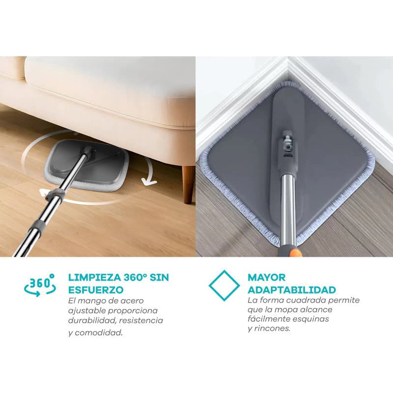 Mopa Plana 360° Para Piso Con Balde Escurridor Y 4 Repuestos