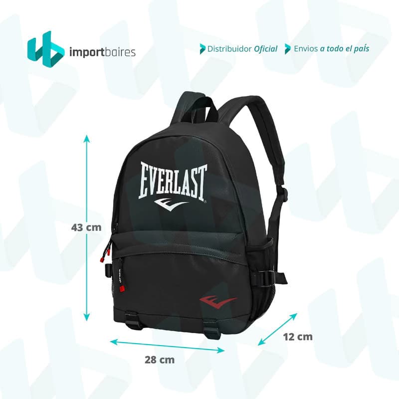 Mochila Urbana Everlast 14L Cuero PU Microperforado con Porta Notebook 15,6" — Negro / Liso