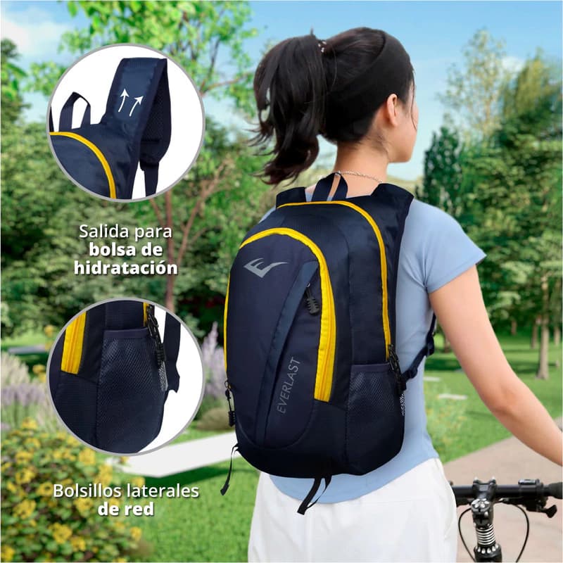 Mochila Running Everlast 12L liviana con cincha pectoral y salida de hidratación — Negro 22186 / Liso