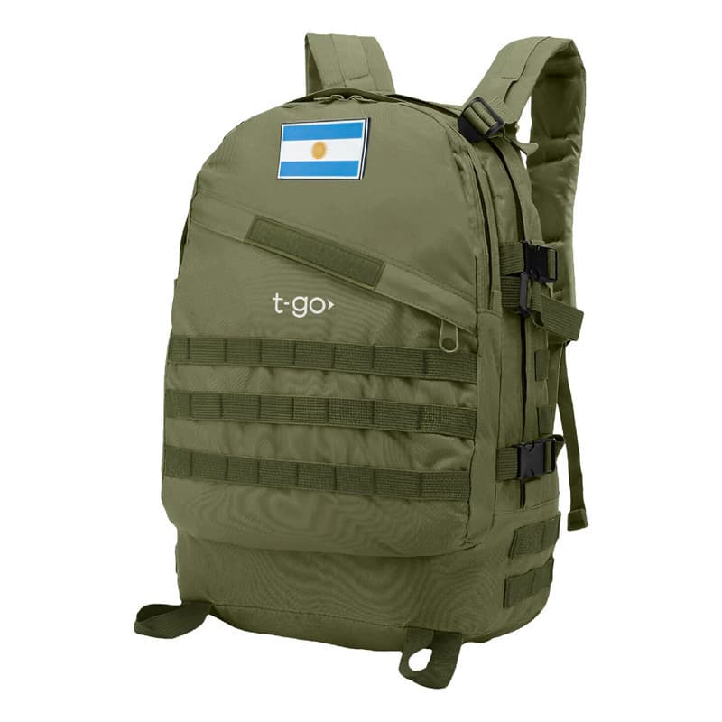 Mochila Táctica Reforzada para Camping y Trekking con Parches de Regalo T-GO EM170 — Verde / Liso