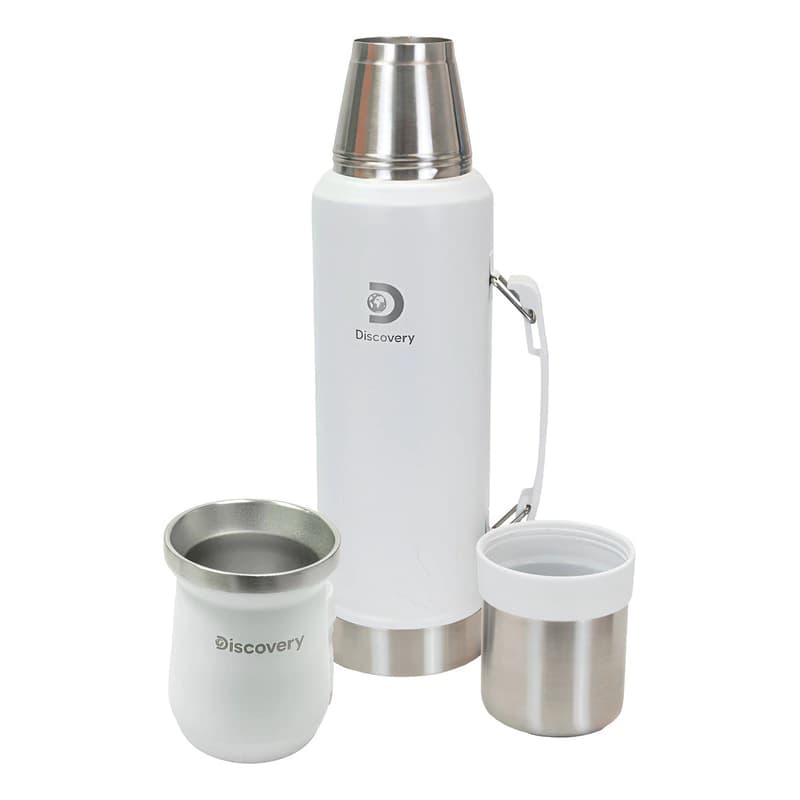 Kit Matero Discovery Adventure Termo 1.3 L + Mate Térmico Acero Inoxidable sin BPA — Blanco