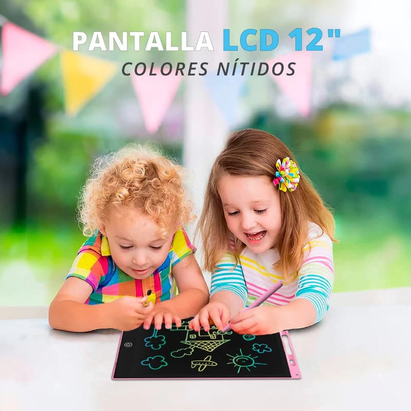 Pizarra Mágica Infantil LCD 12" T-Go Rosa — dibujo y borrado sin papel
