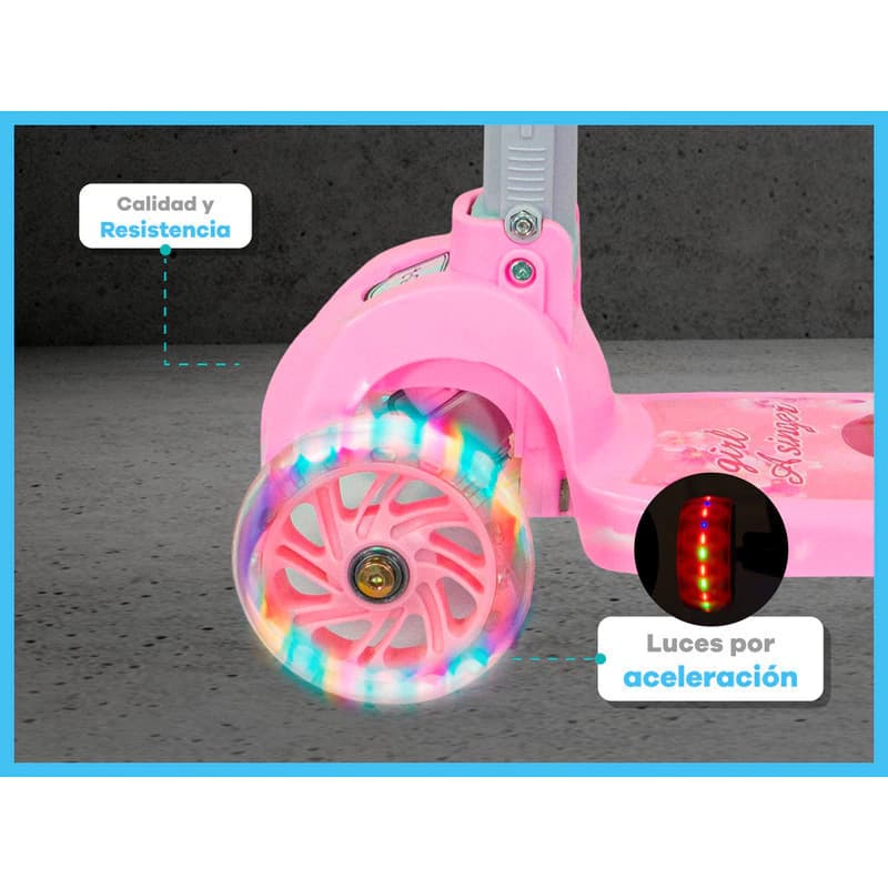 Monopatín Infantil Plegable con Luces LED T-Go Rosa | 3 Ruedas, Manubrio Regulable