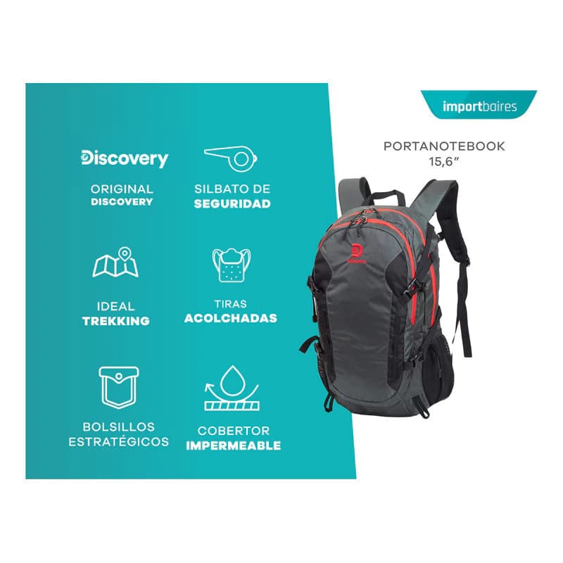 Mochila Trekking Discovery 23L impermeable con funda lluvia e hidratación - Modelo 22311 — Azul 22311 / Lisa