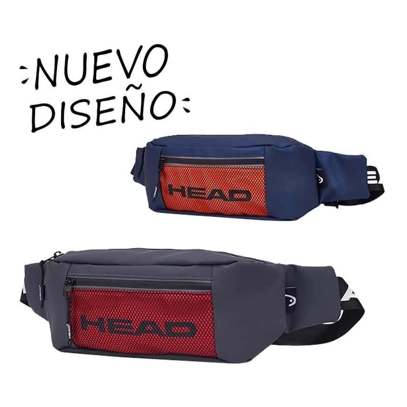 Riñonera Head Deportiva Doble Bolsillo Resistente al Agua Cintura o Bandolera — Azul con Naranja
