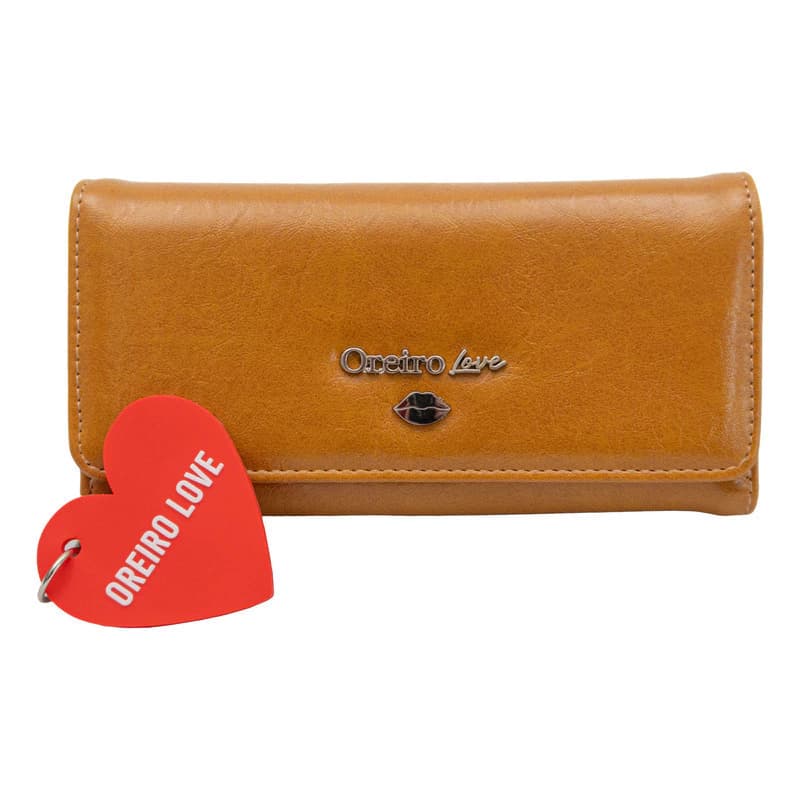 Billetera Fichero de Mujer Oreiro Love | Cuero Sintético con Monedero — Camel 27876 / Liso brillante