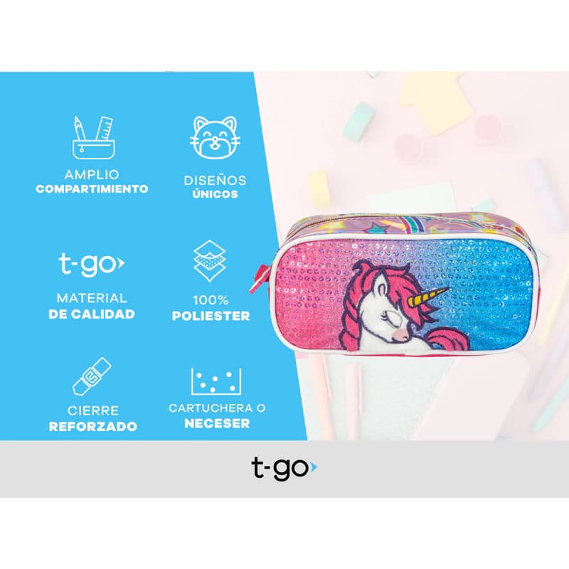 Kit Escolar Mochila 18" + Cartuchera | T-go — Fucsia / Unicornio