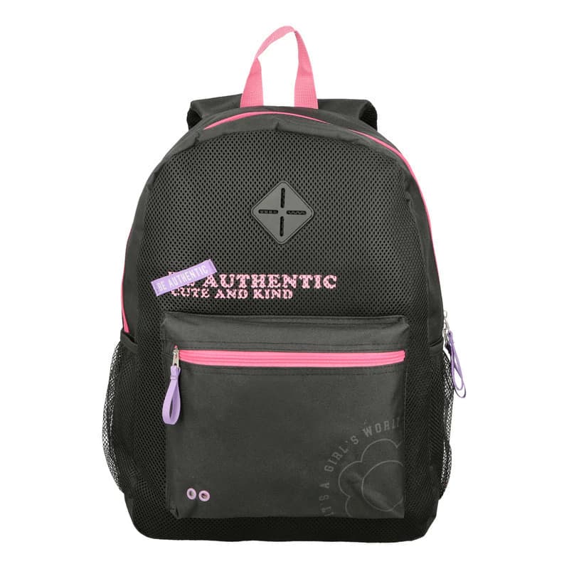 Mochila Escolar Bagcherry 18L con Cartuchera de Regalo | Tiras Air Mesh — Negro 440006 / Liso