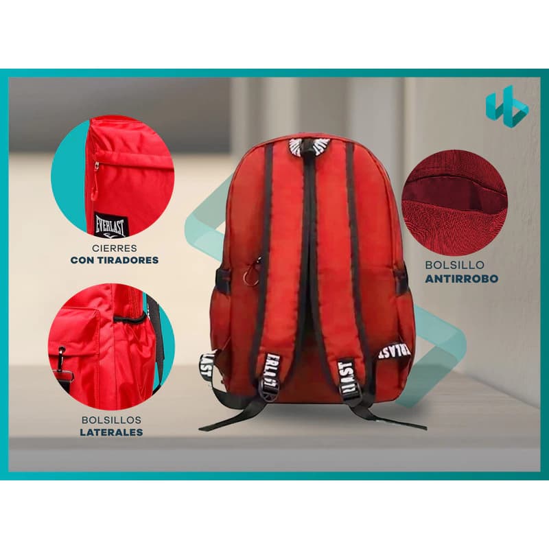 Mochila Escolar Urbana + Llavero | Everlast — Negro / Liso