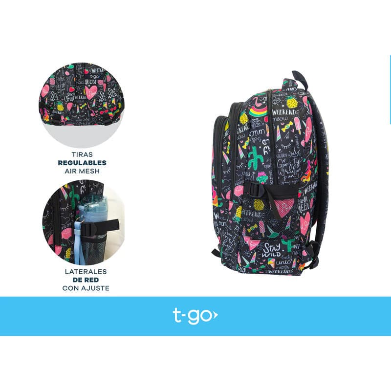 Mochila Escolar T-Go EB44 25L Impermeable + Cartuchera de Regalo