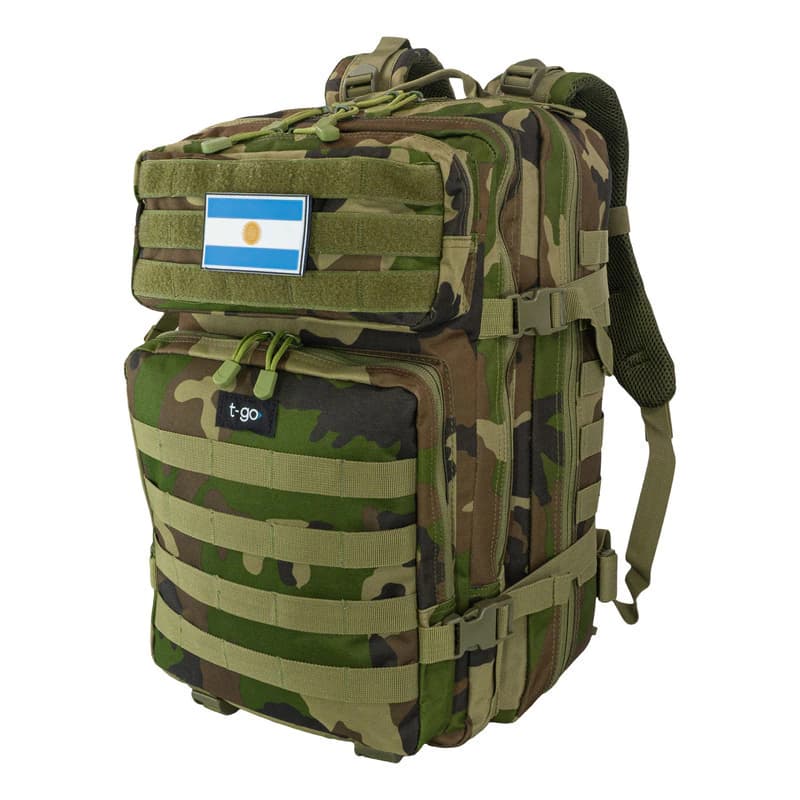 Mochila T-GO Táctica 45 L - Tu compañera ideal para cada aventura Eb336 — Verde Camuflado / Liso