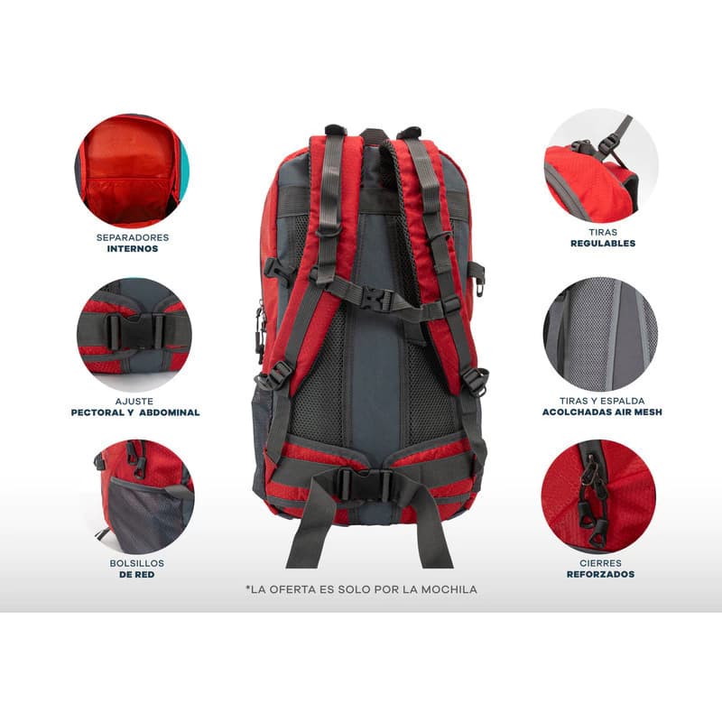 Mochila Trekking 35 L Alpine Skate Reforzada con Ajuste Pectoral y Abdominal