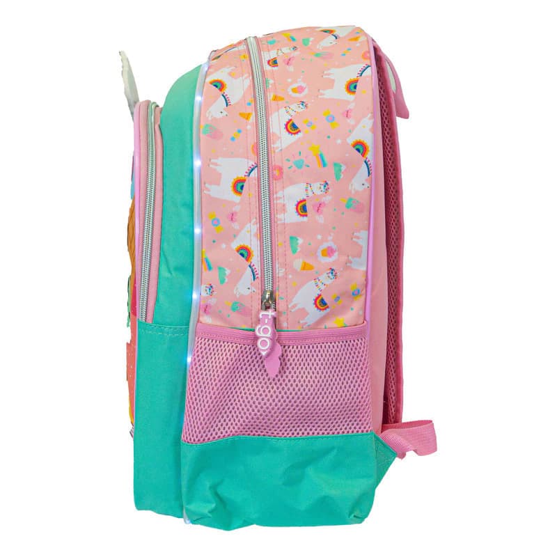 Mochila Escolar T-Go Llama Luces LED 18L Rosa | Espalda Air Mesh