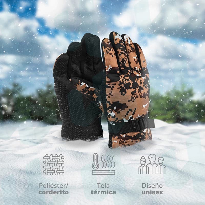 Guantes Térmicos Impermeables Invierno Forest — Nieve, Moto y Uso Urbano — Verde Camuflado / Unico